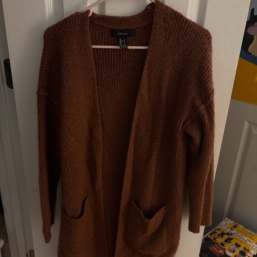 Forever 21 Rust Brown Open-Front Knit Cardigan